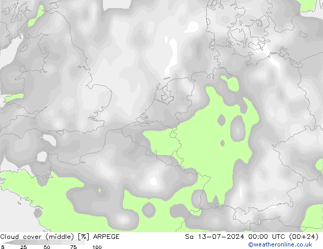 Bewolking (Middelb.) ARPEGE za 13.07.2024 00 UTC