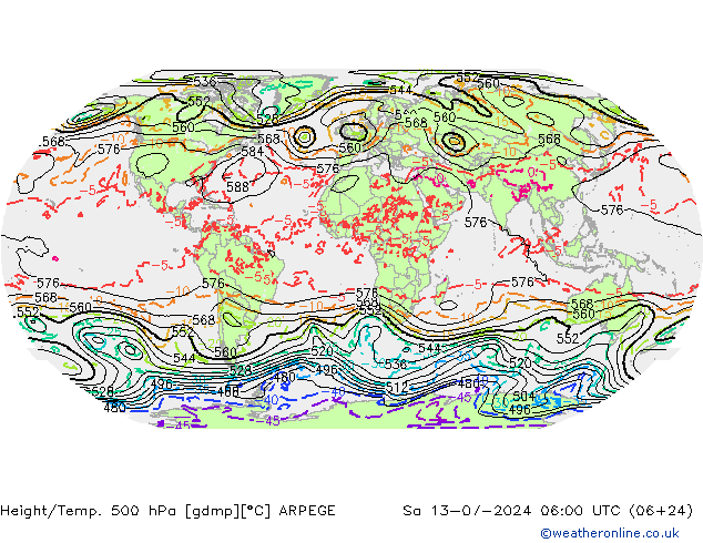 Height/Temp. 500 hPa ARPEGE 星期六 13.07.2024 06 UTC