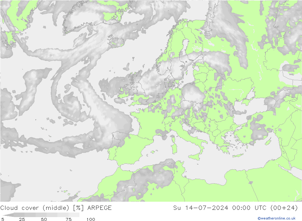 Bewolking (Middelb.) ARPEGE zo 14.07.2024 00 UTC