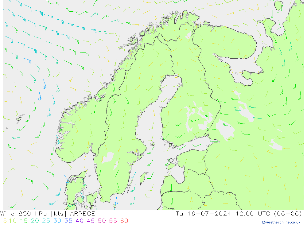 Wind 850 hPa ARPEGE di 16.07.2024 12 UTC