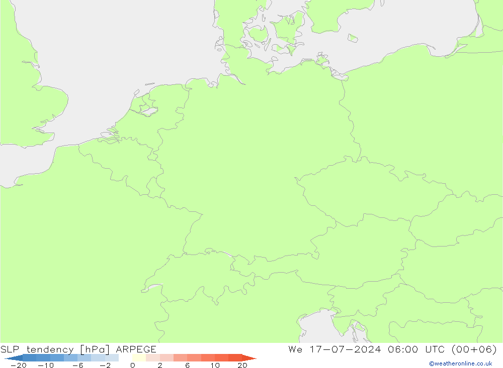 Druktendens (+/-) ARPEGE wo 17.07.2024 06 UTC