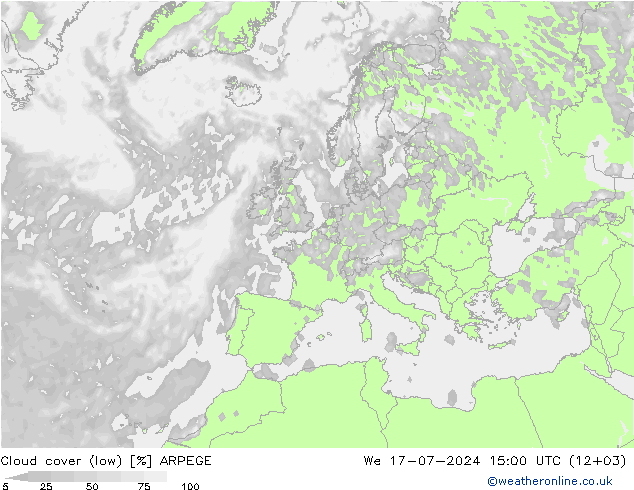 Bewolking (Laag) ARPEGE wo 17.07.2024 15 UTC