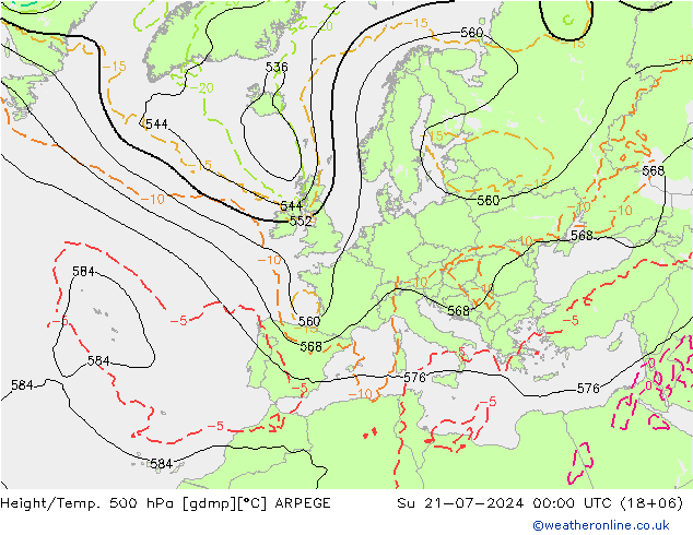 Hoogte/Temp. 500 hPa ARPEGE zo 21.07.2024 00 UTC