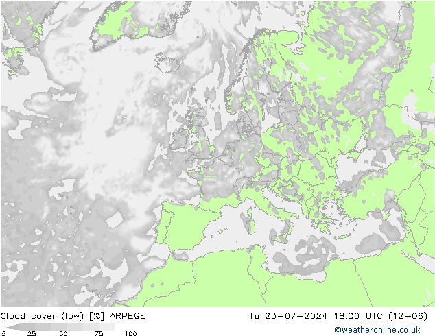 Bewolking (Laag) ARPEGE di 23.07.2024 18 UTC