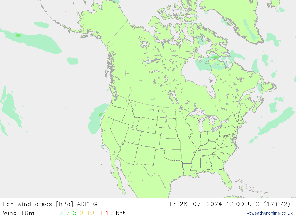 Windvelden ARPEGE vr 26.07.2024 12 UTC