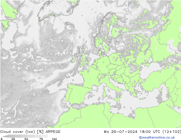 Bewolking (Laag) ARPEGE ma 29.07.2024 18 UTC