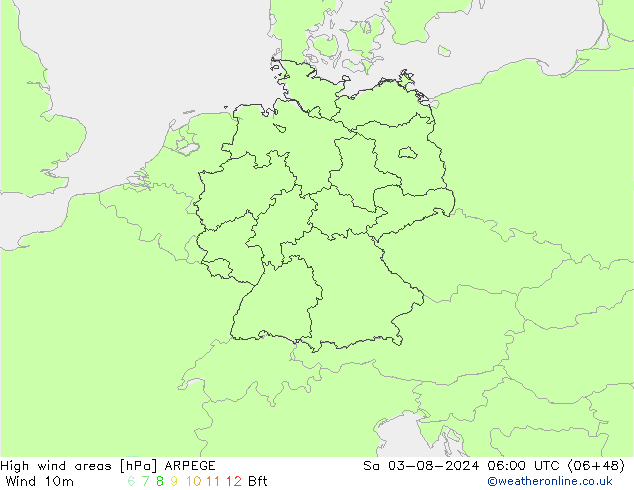Windvelden ARPEGE za 03.08.2024 06 UTC