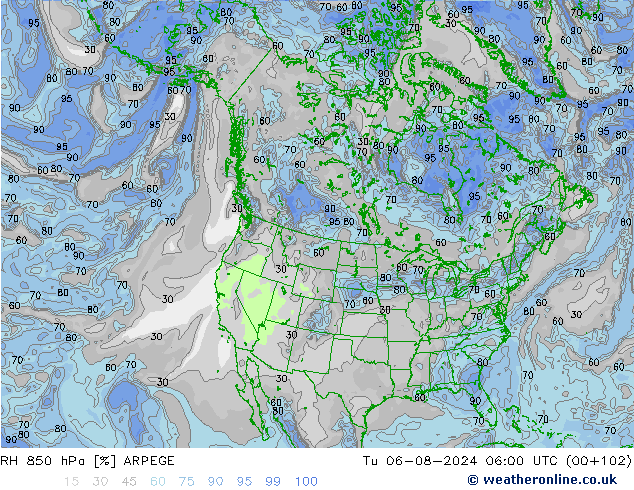 RV 850 hPa ARPEGE di 06.08.2024 06 UTC