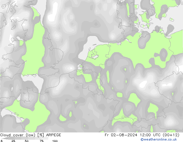 Bewolking (Laag) ARPEGE vr 02.08.2024 12 UTC