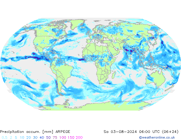 Totale neerslag ARPEGE za 03.08.2024 06 UTC