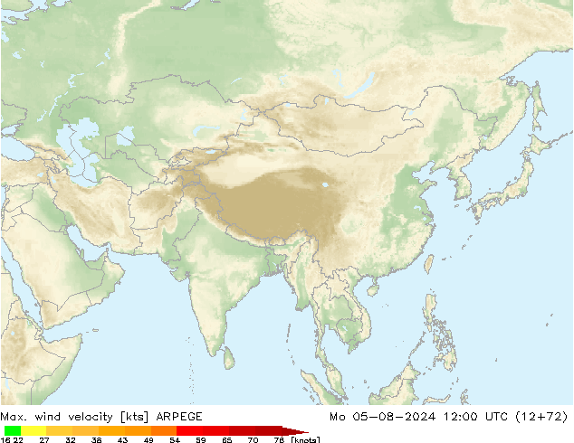 Max. wind snelheid ARPEGE ma 05.08.2024 12 UTC