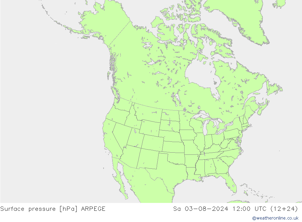 地面气压 ARPEGE 星期六 03.08.2024 12 UTC