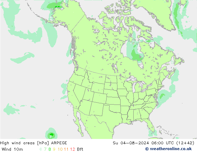 Windvelden ARPEGE zo 04.08.2024 06 UTC