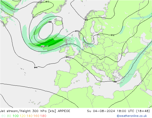 Straalstroom ARPEGE zo 04.08.2024 18 UTC