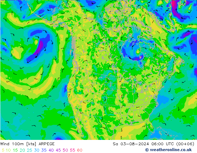 Wind 100m ARPEGE za 03.08.2024 06 UTC