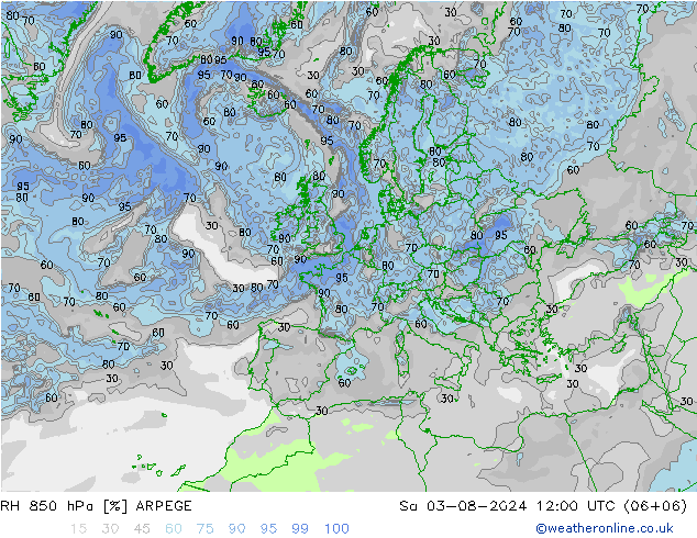 RV 850 hPa ARPEGE za 03.08.2024 12 UTC