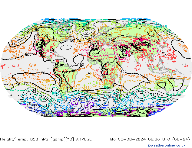 Height/Temp. 850 hPa ARPEGE 星期一 05.08.2024 06 UTC