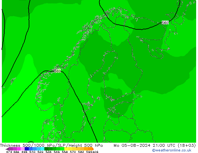 Thck 500-1000hPa ARPEGE 星期一 05.08.2024 21 UTC