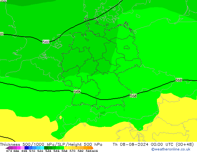 Dikte 500-1000hPa ARPEGE do 08.08.2024 00 UTC