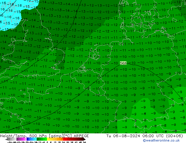 Hoogte/Temp. 500 hPa ARPEGE di 06.08.2024 06 UTC