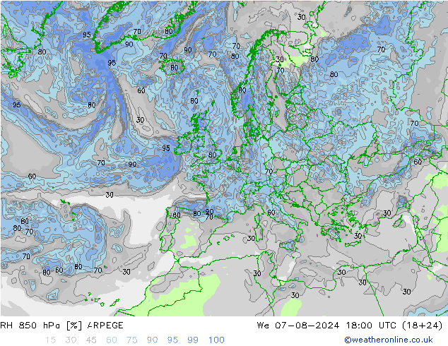 RV 850 hPa ARPEGE wo 07.08.2024 18 UTC