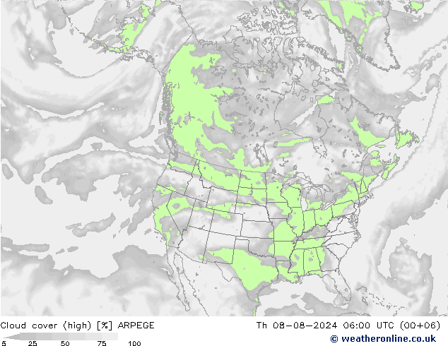 Bewolking (Hoog) ARPEGE do 08.08.2024 06 UTC