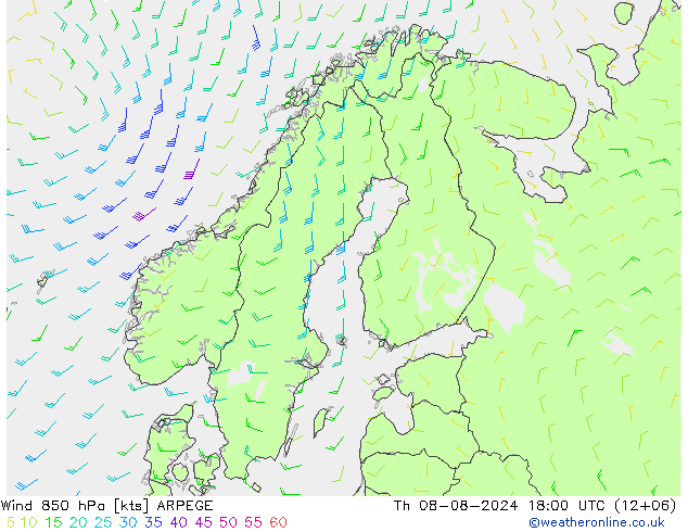 Wind 850 hPa ARPEGE do 08.08.2024 18 UTC