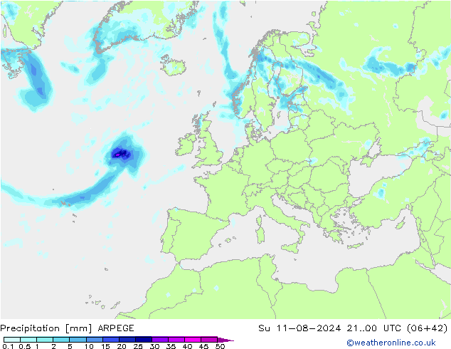 Neerslag ARPEGE zo 11.08.2024 00 UTC