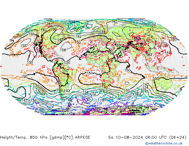 Hoogte/Temp. 850 hPa ARPEGE za 10.08.2024 06 UTC