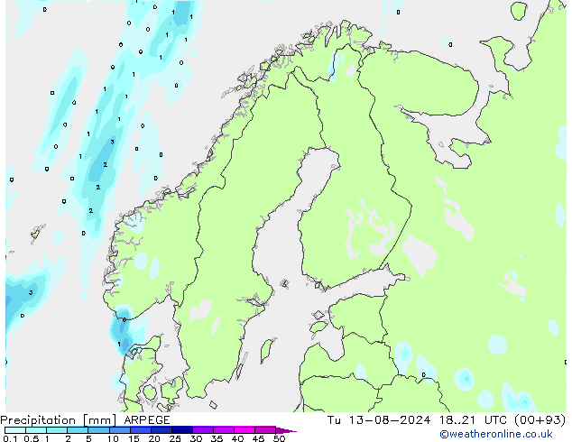 降水 ARPEGE 星期二 13.08.2024 21 UTC