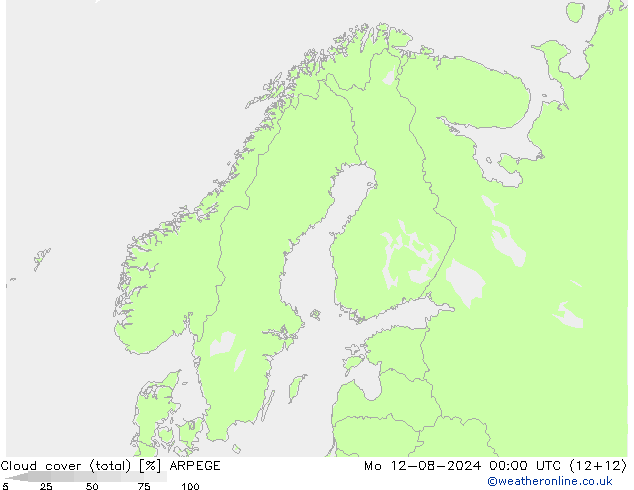 Bewolking (Totaal) ARPEGE ma 12.08.2024 00 UTC