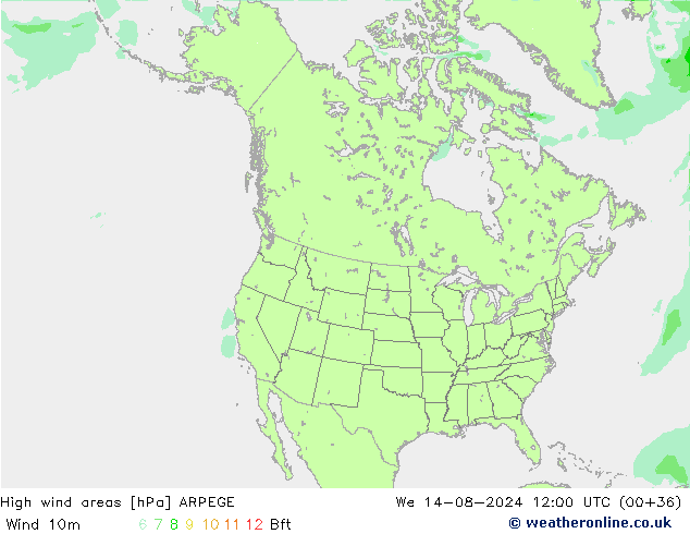 Windvelden ARPEGE wo 14.08.2024 12 UTC