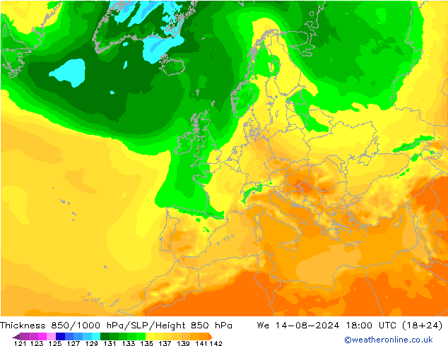 Dikte 850-1000 hPa ARPEGE wo 14.08.2024 18 UTC