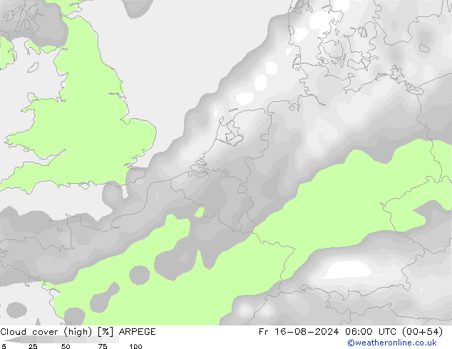 Bewolking (Hoog) ARPEGE vr 16.08.2024 06 UTC