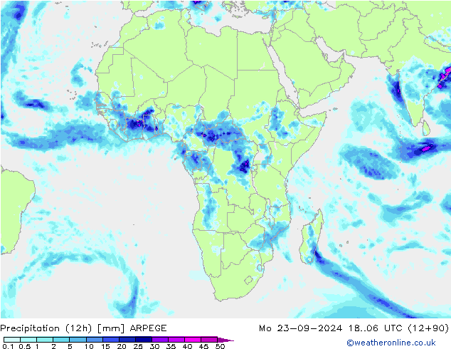 Precipitation (12h) ARPEGE Mo 23.09.2024 06 UTC