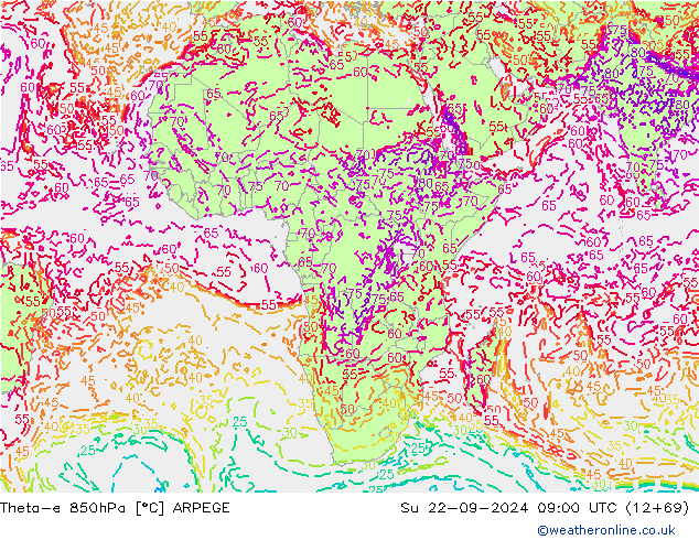 Theta-e 850hPa ARPEGE dim 22.09.2024 09 UTC