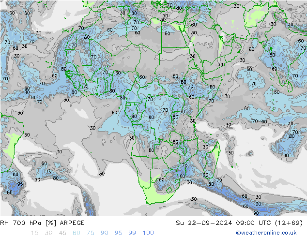 RH 700 hPa ARPEGE Su 22.09.2024 09 UTC