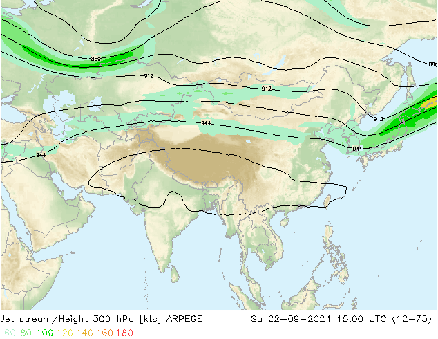 Jet stream/Height 300 hPa ARPEGE Su 22.09.2024 15 UTC