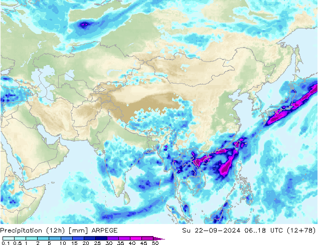 Precipitazione (12h) ARPEGE dom 22.09.2024 18 UTC