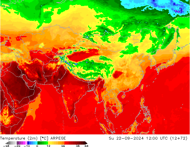 Temperature (2m) ARPEGE Ne 22.09.2024 12 UTC