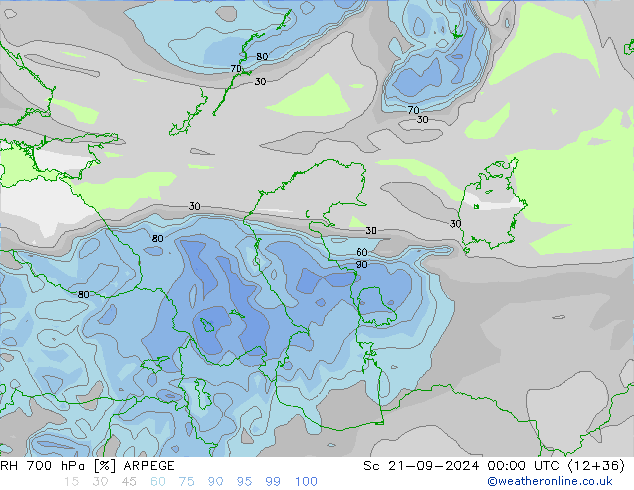 RH 700 hPa ARPEGE Sáb 21.09.2024 00 UTC