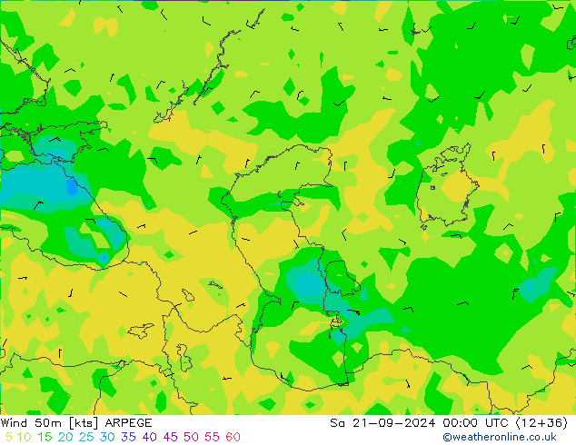 wiatr 50 m ARPEGE so. 21.09.2024 00 UTC