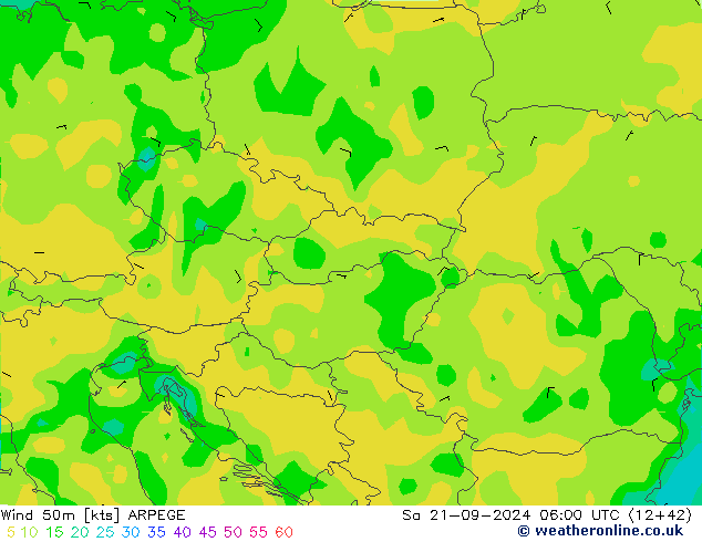 Rüzgar 50 m ARPEGE Cts 21.09.2024 06 UTC