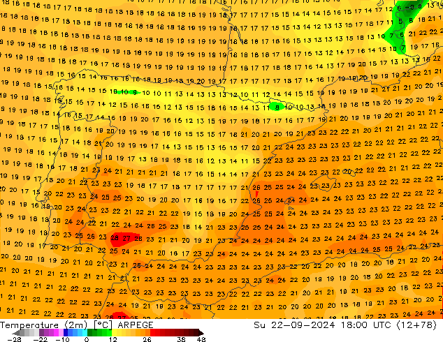 Temperaturkarte (2m) ARPEGE So 22.09.2024 18 UTC