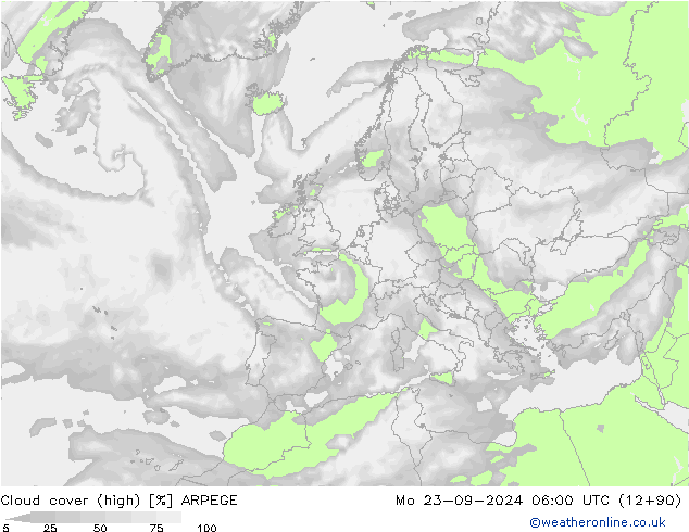 vysoký oblak ARPEGE Po 23.09.2024 06 UTC