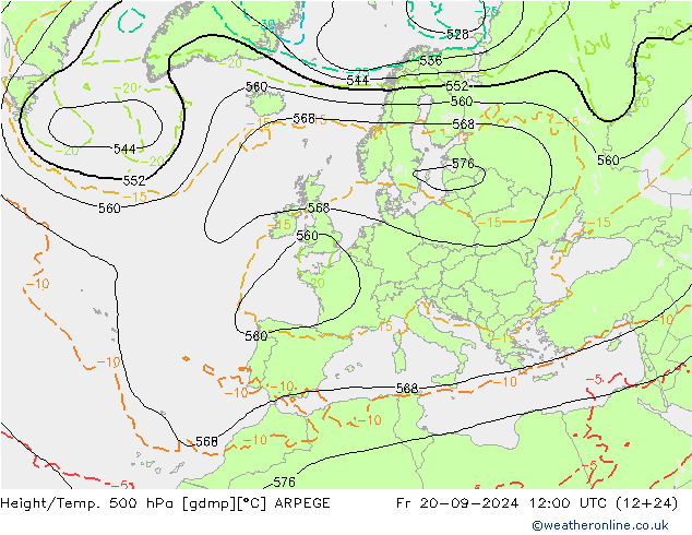 Height/Temp. 500 hPa ARPEGE Sex 20.09.2024 12 UTC