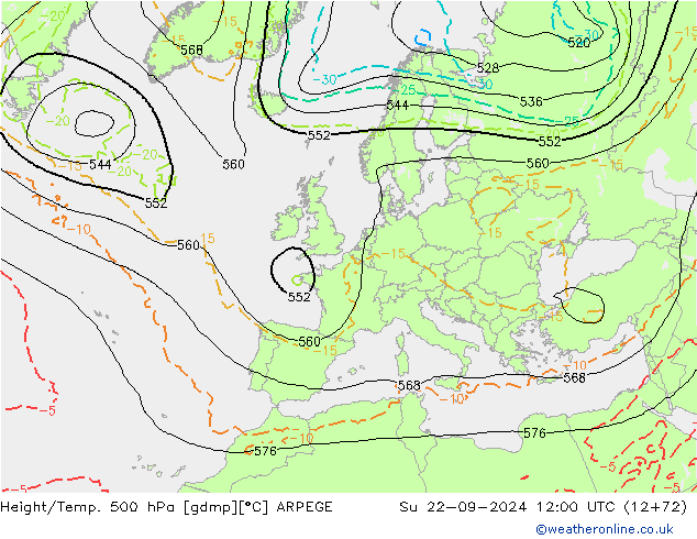 Hoogte/Temp. 500 hPa ARPEGE zo 22.09.2024 12 UTC