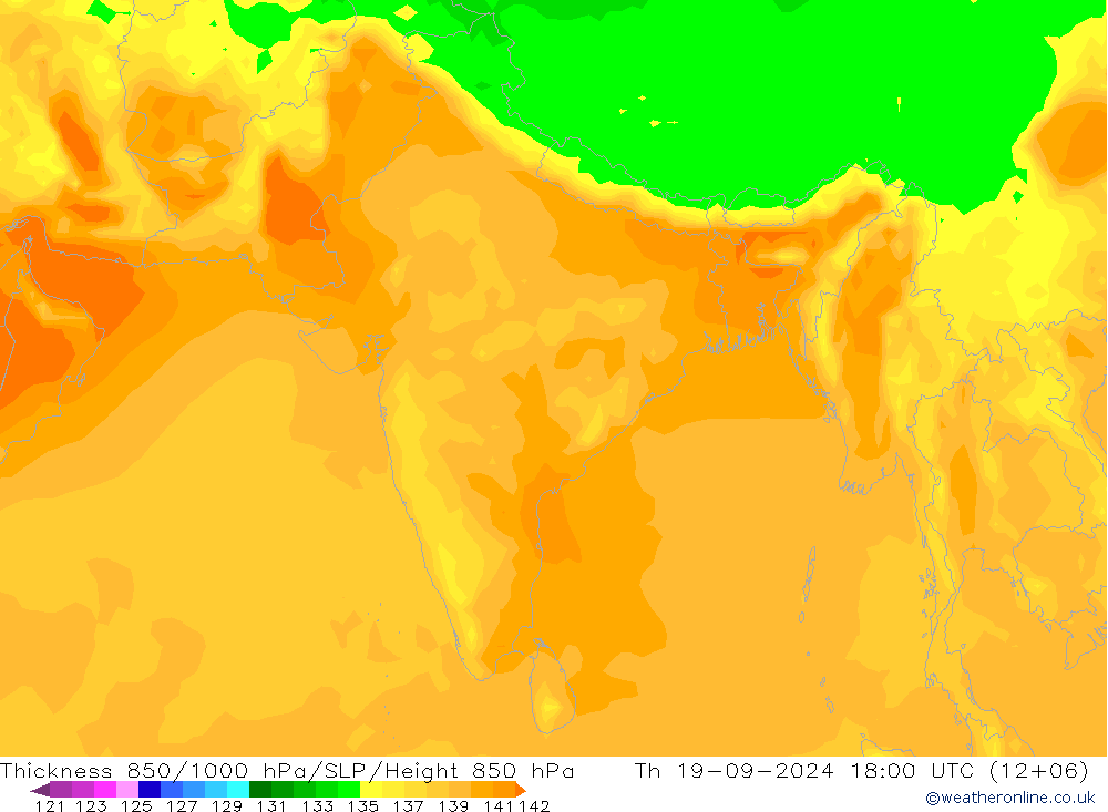 Thck 850-1000 hPa ARPEGE Qui 19.09.2024 18 UTC