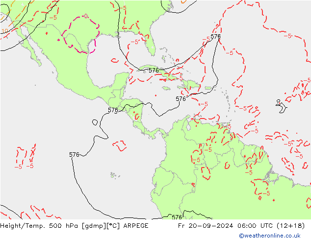 Hoogte/Temp. 500 hPa ARPEGE vr 20.09.2024 06 UTC