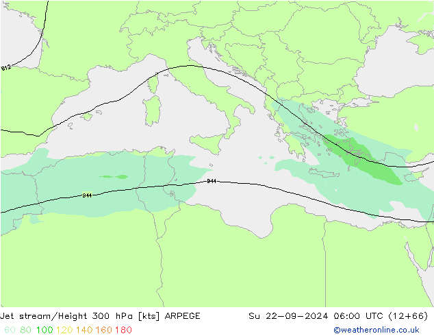 Jet stream/Height 300 hPa ARPEGE Su 22.09.2024 06 UTC